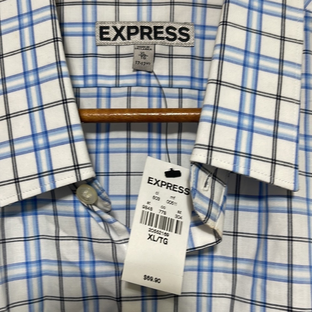 NWT Express BLUE Men’s Fitted casual button down shirt / dress shirt size XL